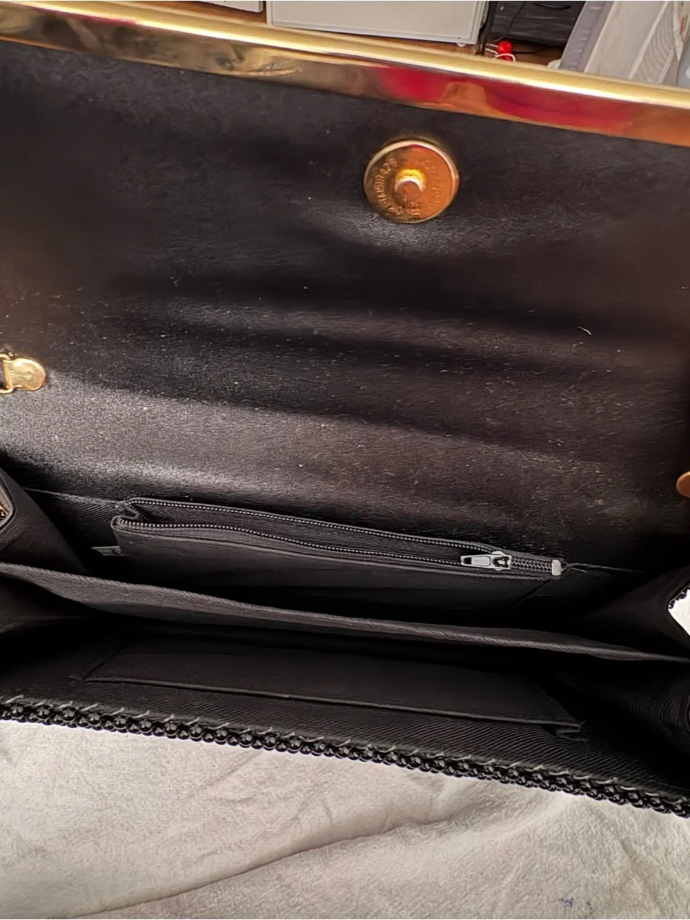 & Other Stories Black Beaded Shoulder Bag with Gold Trim